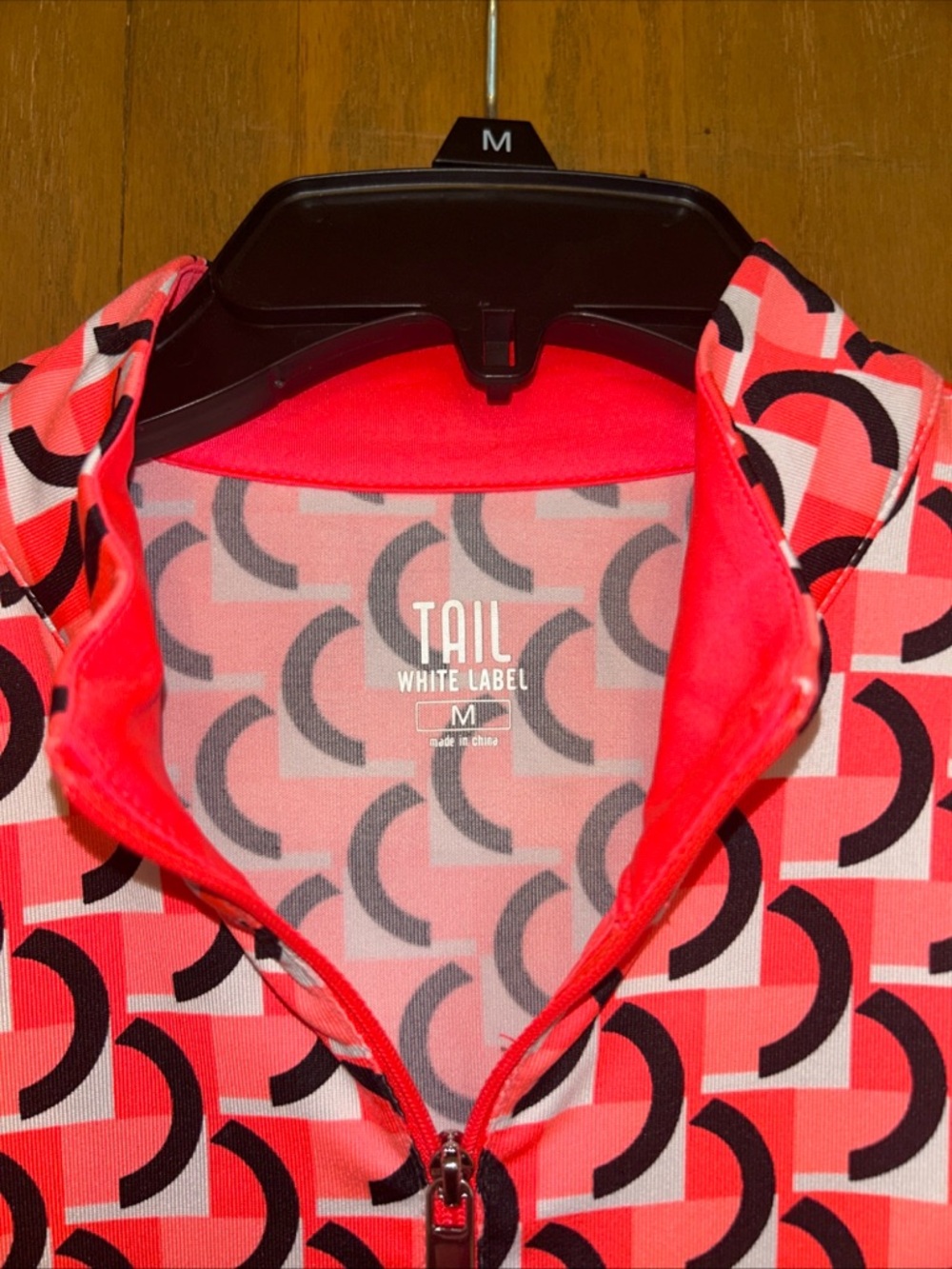 Tail White Label Pink and Red Geometric Zip-Up Collar Top